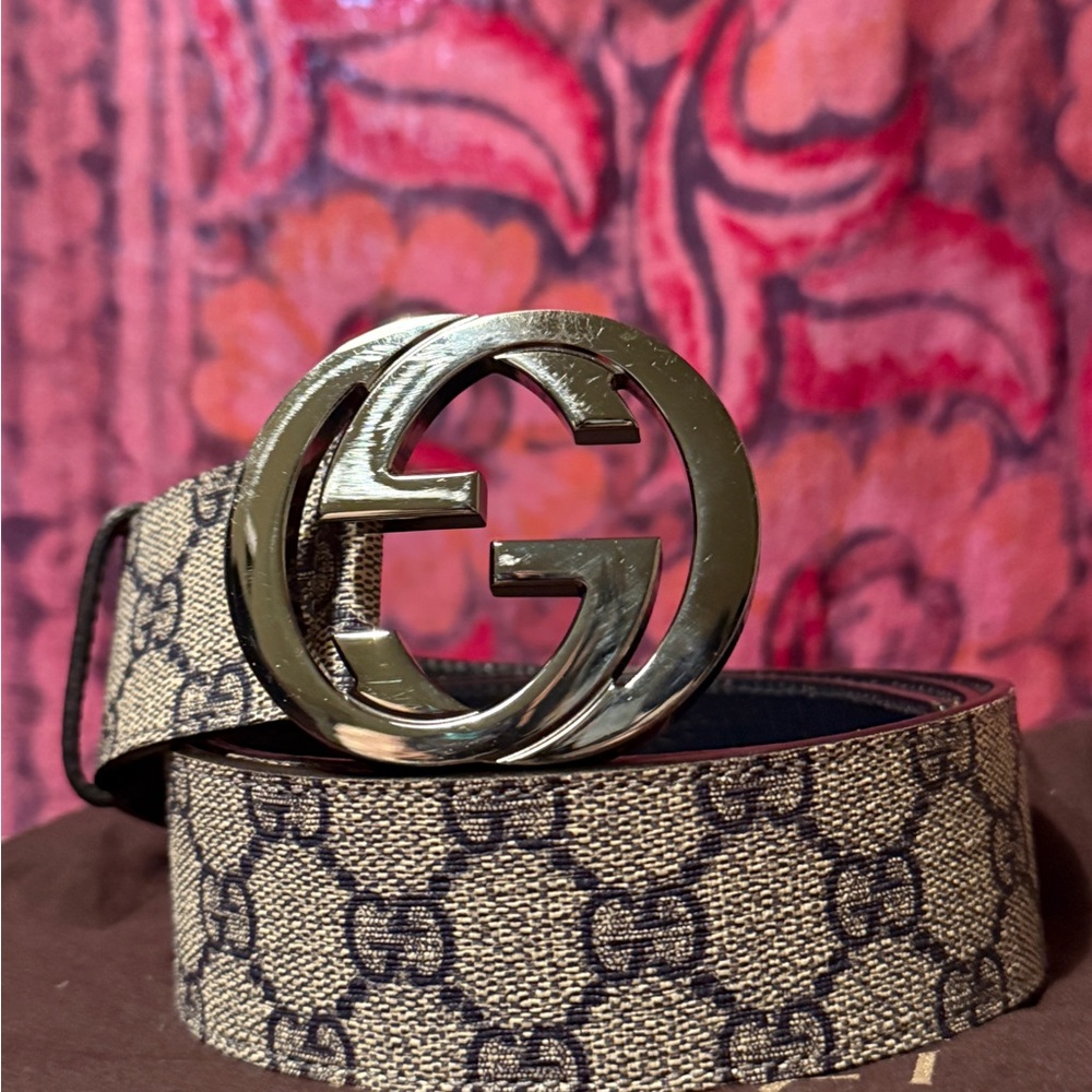 GUCCI ORIGINAL GG CANVAS BLUE/IVORY W/BLUE BACK 90/36